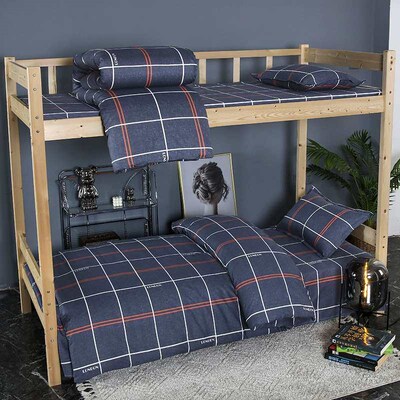New dormitory plaid cotton three-piece school bed sheets six