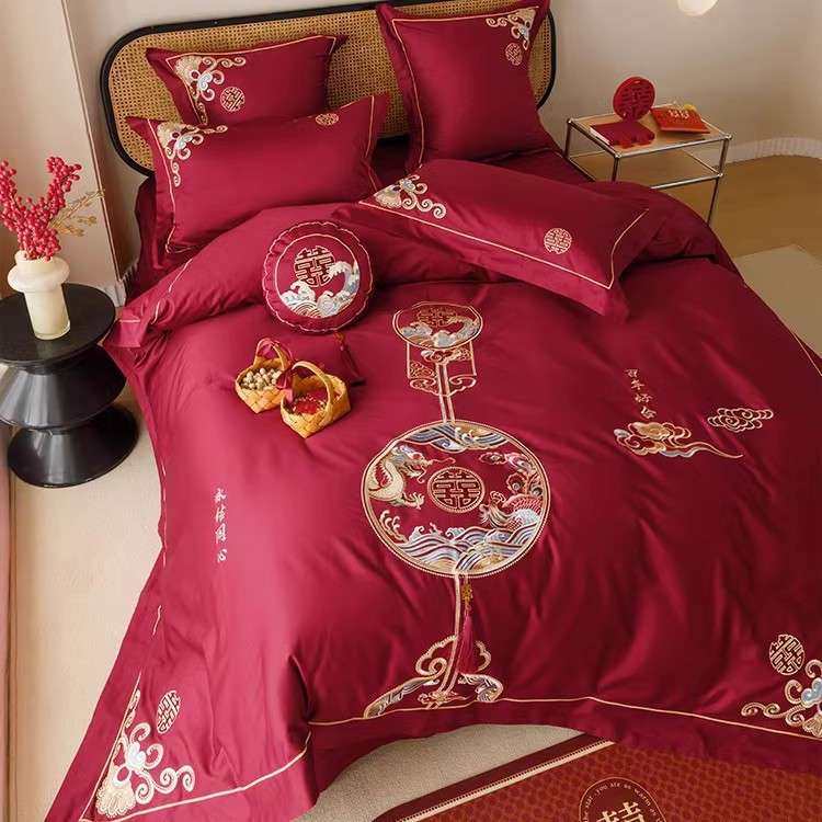 新中式婚庆全棉床单四件套双股澳棉纯棉结婚刺绣被套床上用品1.8,3C数码配件,其它配件,淘宝优惠券,粉丝福利购,淘宝优惠卷