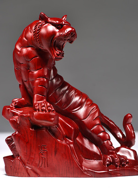 红色木质虎摆件实木雕刻老虎十二生肖动物家居办公摆设送礼工艺礼