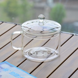 学生食堂打饭碗带把手高硼硅玻璃杯耐高温带盖子可微波炉加热煮面