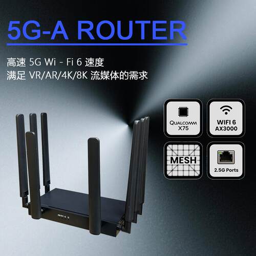 5G-A电竞路由器高通X75插卡2.5G网口AX000双频WiFi6载波聚合4CC