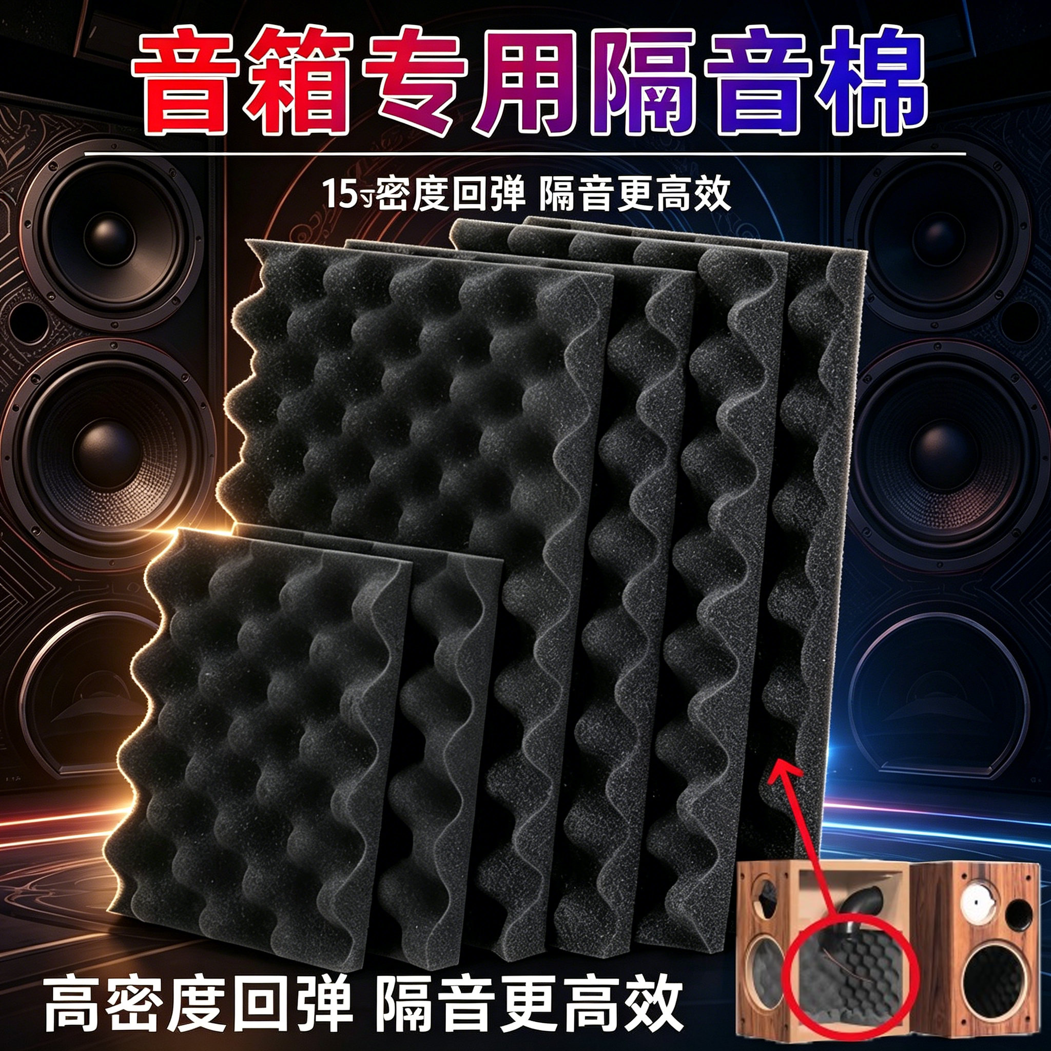 发烧音箱吸声材料隔音棉波浪鸡蛋棉波峰吸音棉阻燃自粘吸音棉海绵