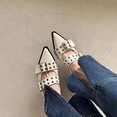 French Style Pointed Toe Mary Jane Shoe Retro Medium Thick H