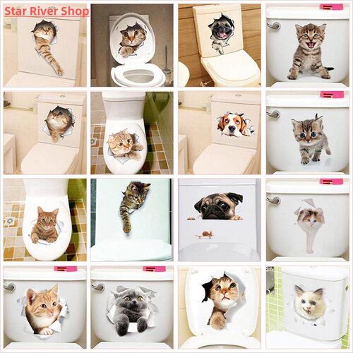 Lovely Cat Dog Toilet Stickers Home Decoration Diy Funny Car