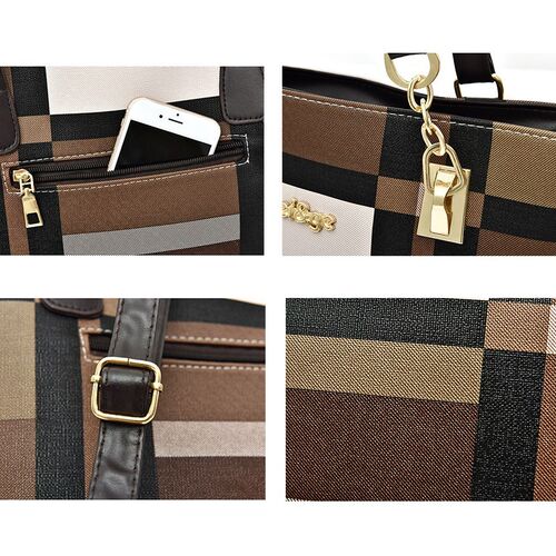 BelaBolso Women Plaid Pattern Composite Bag 6 pcs PU Leathe