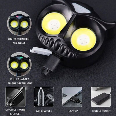 Owl Cob Headlamp  Rechargeable Headlight Portable Rotating H