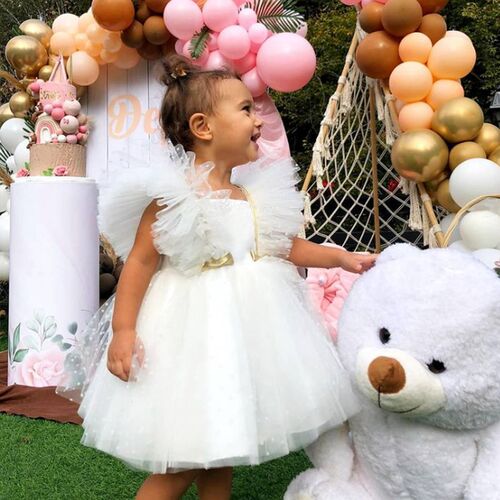 Summer Baby Girls Dresses Fly Sleeve Bow Birthday Gown Infan