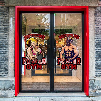 健美GYM俱乐部装饰玻璃贴健身房推拉玻璃门贴创意FITNESS静电广告