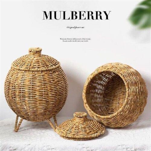 Woven Storage Basket With Lid For Desk Stationery Plastic