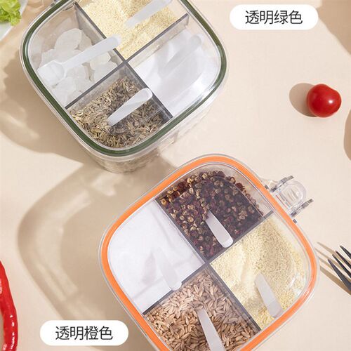 Kitchen Seasoning Box With Spoon Handle Four-compartment Tra