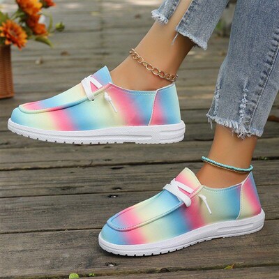 Lowcut Laceup Roundtoe Gradient Patchwork Lightweight Casual