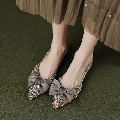 Pointed Flat Single-layer Shoes Womens Bow New Style 1 Slip