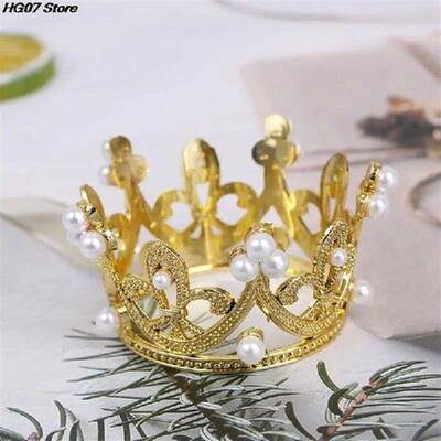New1PC Mini Crown Cake Topper Romantic Pearl Garland Happy