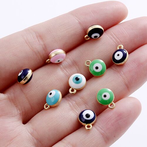 30Pcs/Lot 7x9mm Round Alloy Metal Drop Oil Pendant Charms Bl