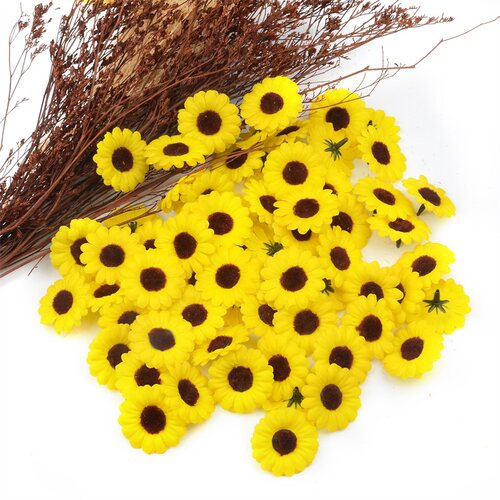 30pcs Mini Silk Sunflower Artificial Daisy Flower Head For W