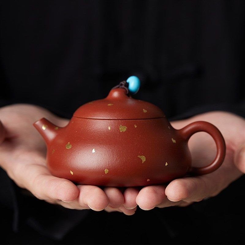 精品原矿洒金大红袍石瓢紫砂壶纯手工泡茶描金单壶小一人用功夫茶