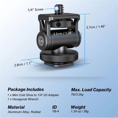 Monitor Mount Holder Tripod Head with Cold Shoe Mount Adapte