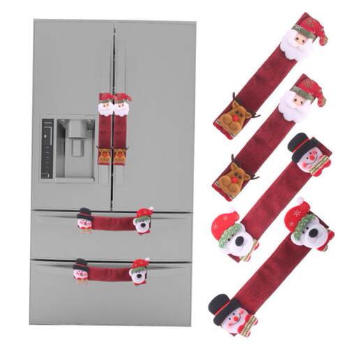 4pcs Christmas Linen Refrigerator Gloves Refrigerator Handle