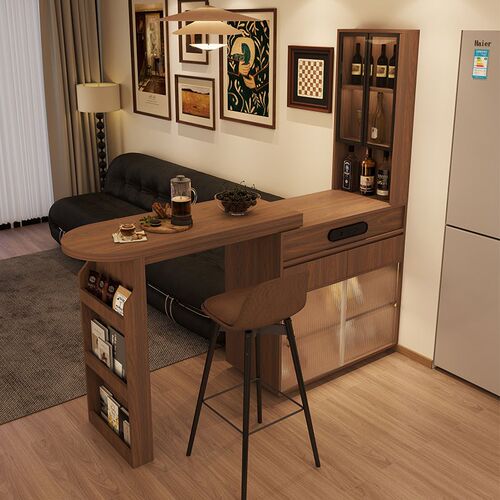 实木复古风伸缩吧台桌实木隔断边柜家用客厅餐厅小吧台柜餐桌一体