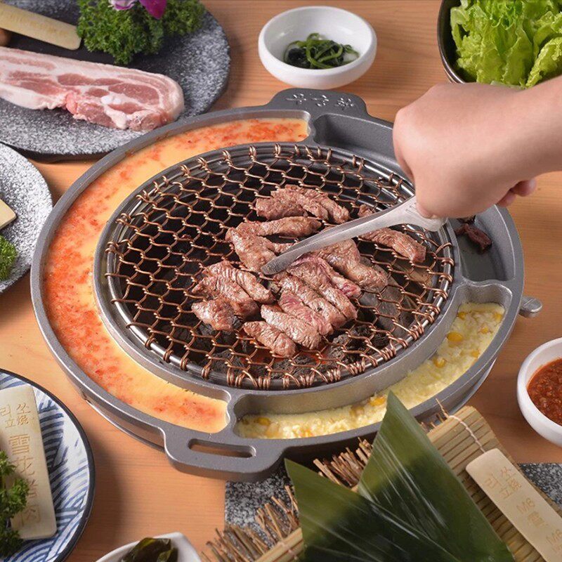 商用烧烤网不锈钢加粗烤肉网韩式不沾265烤网铜烧烤篦子圆形筛网