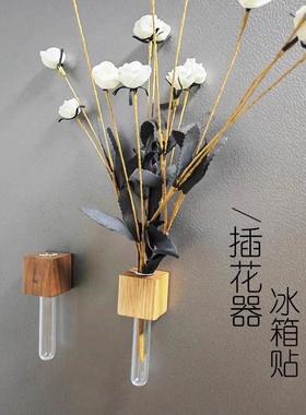 创意家居桌面摆件木制花瓶试管透明玻璃水培植物插花器简约田园风