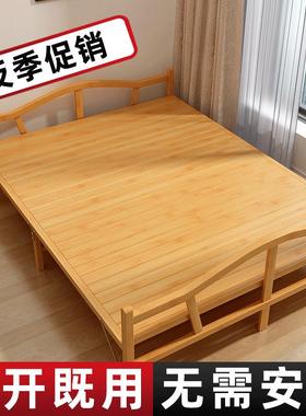 竹床折叠床双人单人午休午睡床简易床实木家用竹子床便携便携折叠