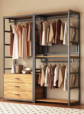 钢木衣柜步入式衣帽间挂衣架卧室多功能落地家用衣柜衣橱带抽屉