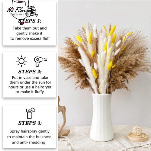 Fluffy Pampas Dried Flower Bouquet Floral Home Vase