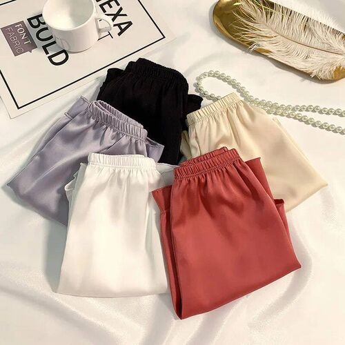Women Ice Silk Summer Safety Pants Loose Casual Elastic Wais