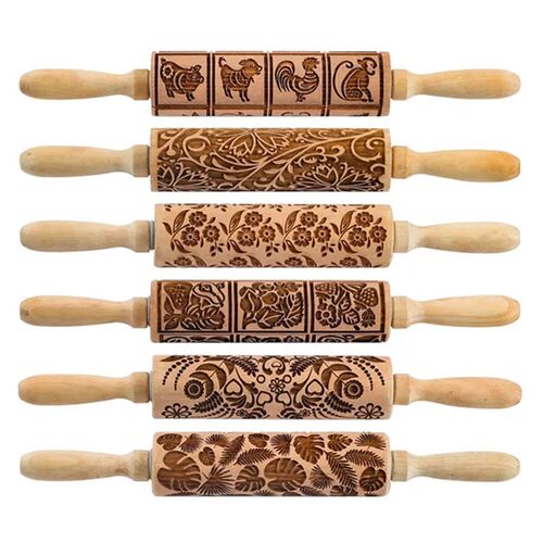 Wooden Textured Rolling Pin Modeling Pattern Rollers Wood