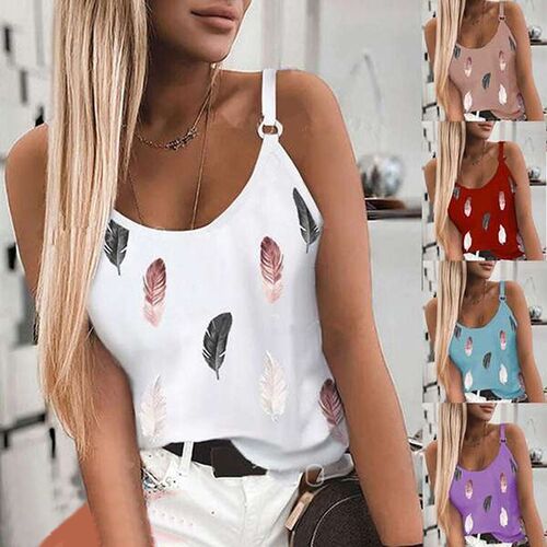 Plumage Printed WomenS Tank Top U-Neck Spaghetti Strap Cami