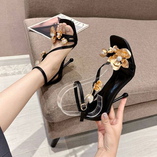 Luxury Square Toe Flower High Heels Fashion Fine Heel Ankle