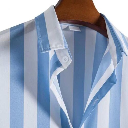 Summer Men Shirt Striped Hawaii Buttons Short Sleeve Shirt B