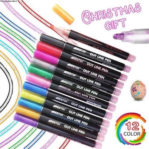 12 Color Double Line Outline Art Pen Marker Pen DIY Graffiti