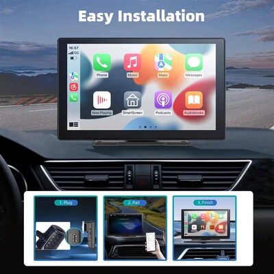 9 Inches Portable Wireless CarPlay with 4K Dash Cam with 64G