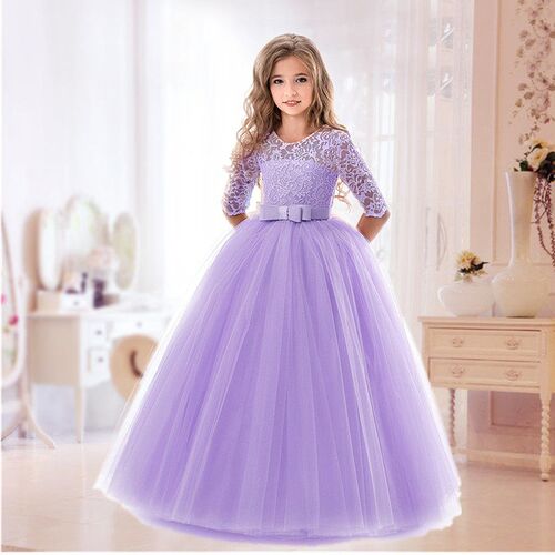 Flower Girl Wedding Banquet Lace Long Dress For Kids Elegant