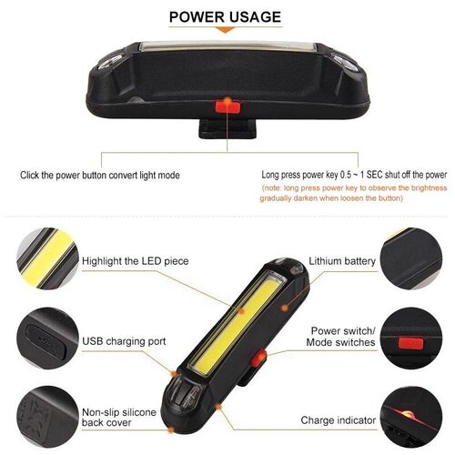 Bike Bicycle Light LED USB Rechargeable Night Riding Taillig