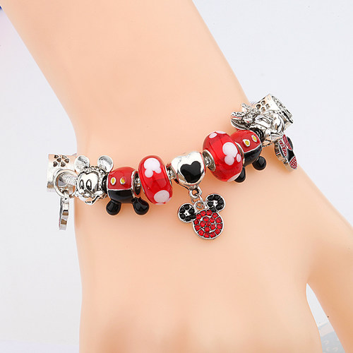 2020 Classic Design Red Crystal Mickey Minnie Pendant Bead B