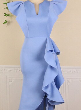 AOMEI Elegant Woman Ceremony Dress Ruffle Slit Sexy Stylish