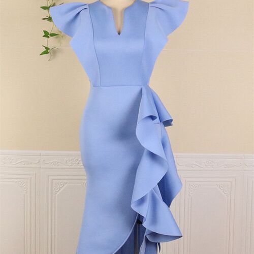 AOMEI Elegant Woman Ceremony Dress Ruffle Slit Sexy Stylish