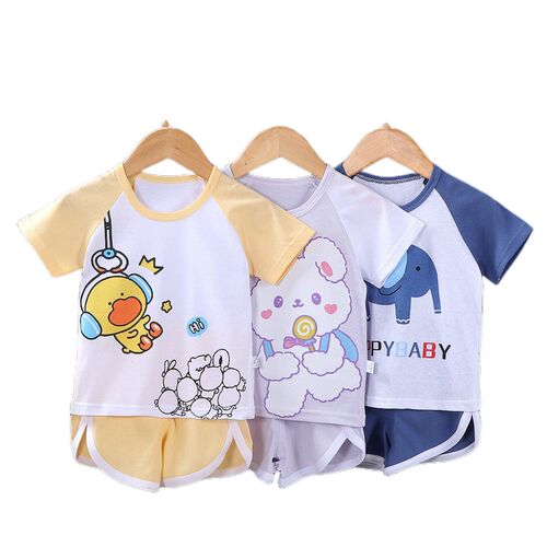 New Summer Childrens Short Sleeved Suit Cotton Baby Clothin