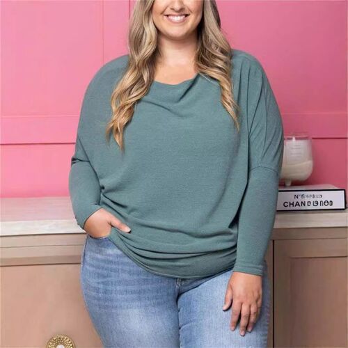 2025 Womens Plus Size Casual Solid lor Round Neck Batwing S