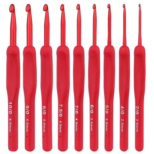 9Pcs Red Crochet Hooks Ergonomic Crochet Hook Set Soft Touch