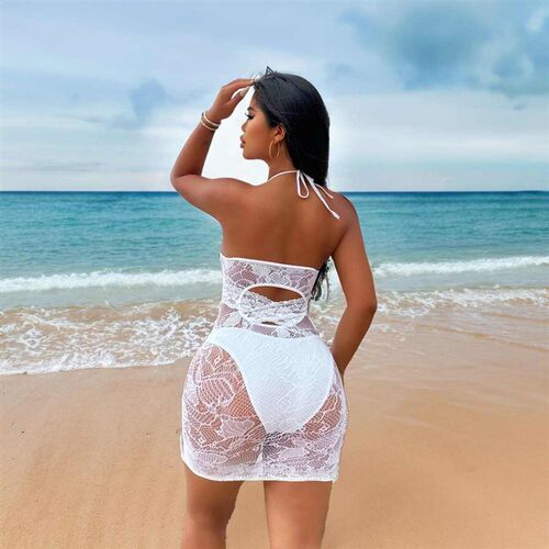 Hollow jacquard halter no-removal dress hip dress female sen
