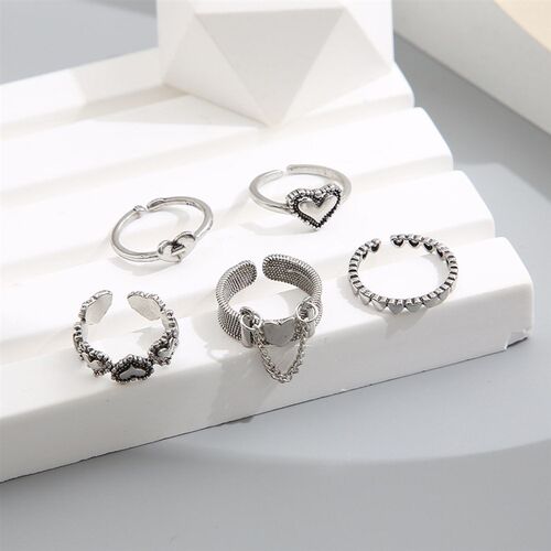 Korea Punk Love Heart Ring Set 5pcs Personality Temperament