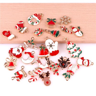 24x Mixed Metal Enamel Charms Christmas Pendants Ornaments B