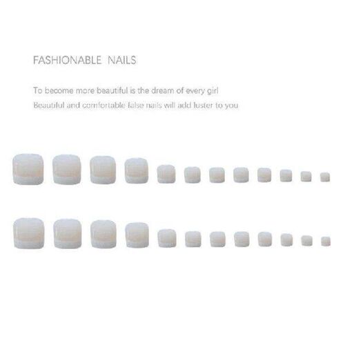 24pcs Nude Press On Toe Nails Square Fake Toe Nails Glossy
