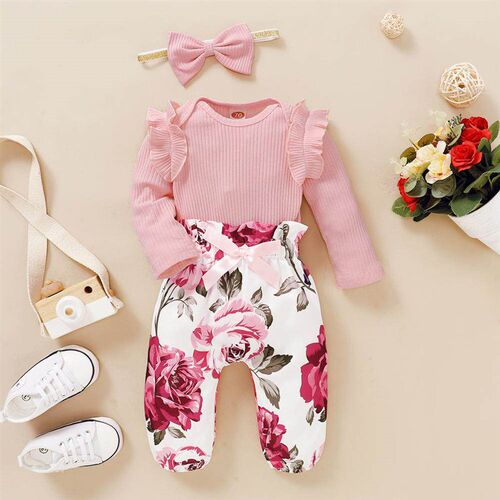 Baby Girl Clothes Newborn Infant Autumn 3Pcs Set Cotton Romp