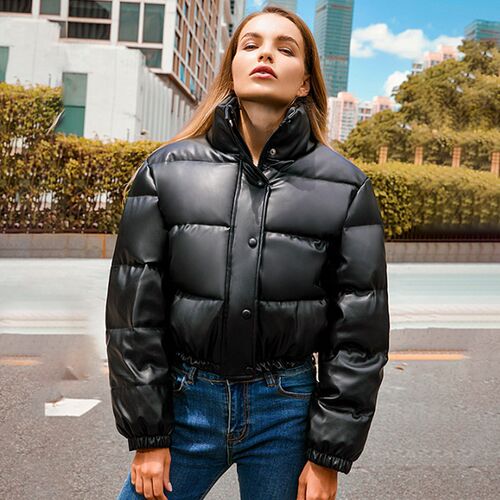 Winter Warm Thick PU Leather Coats Women Short Parkas Fashio