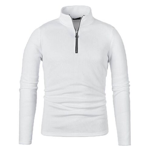 Mens Sweater Placket Zipper Design Solid Color High Collar